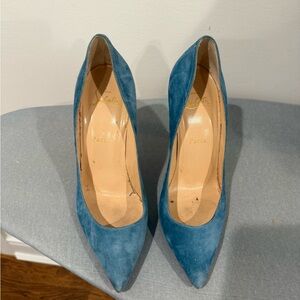 Christian Louboutin Teal Suede Heels
